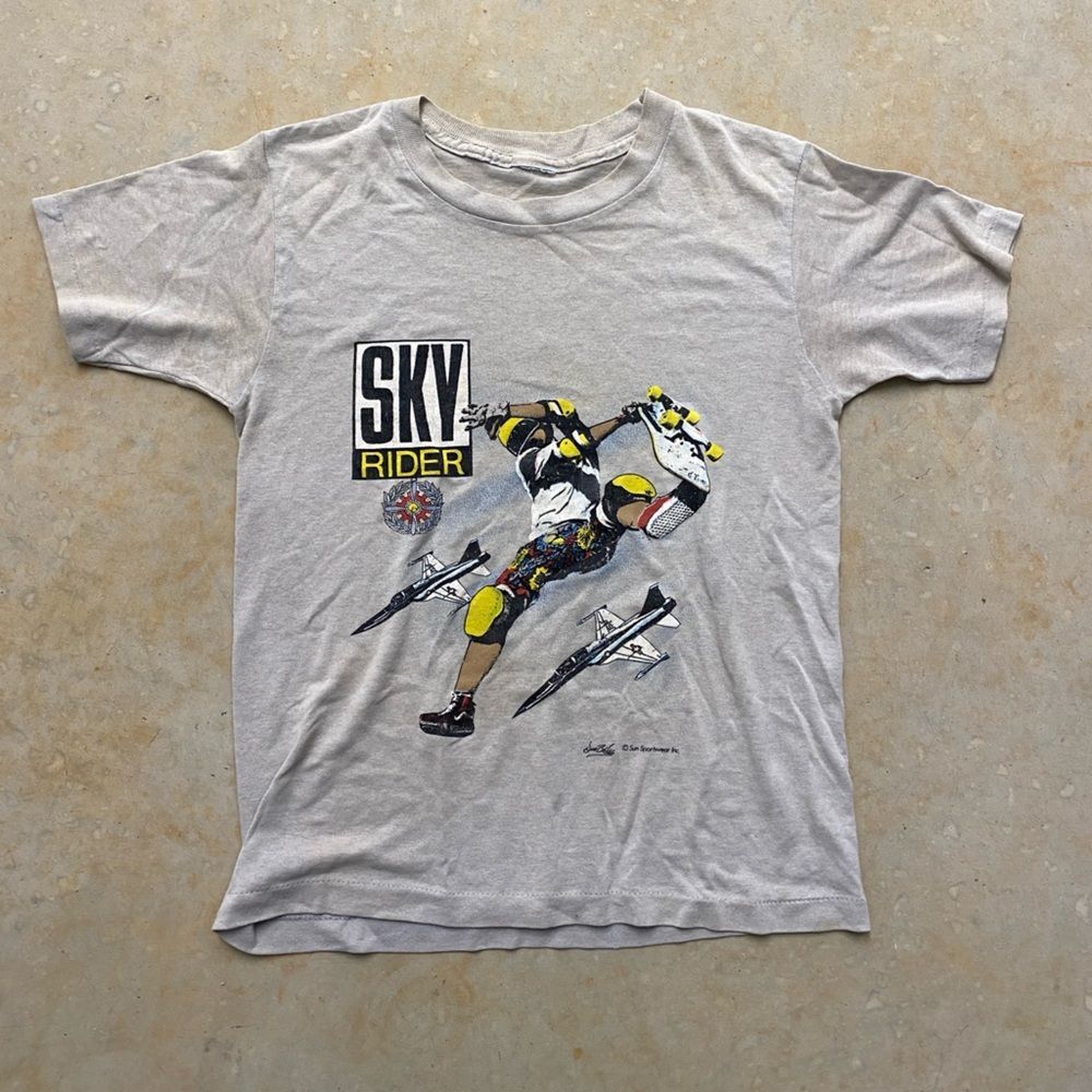 Thrashed Vintage Sky Rider Sports Paper Thin Tee:Sporty Stained Skater Indie